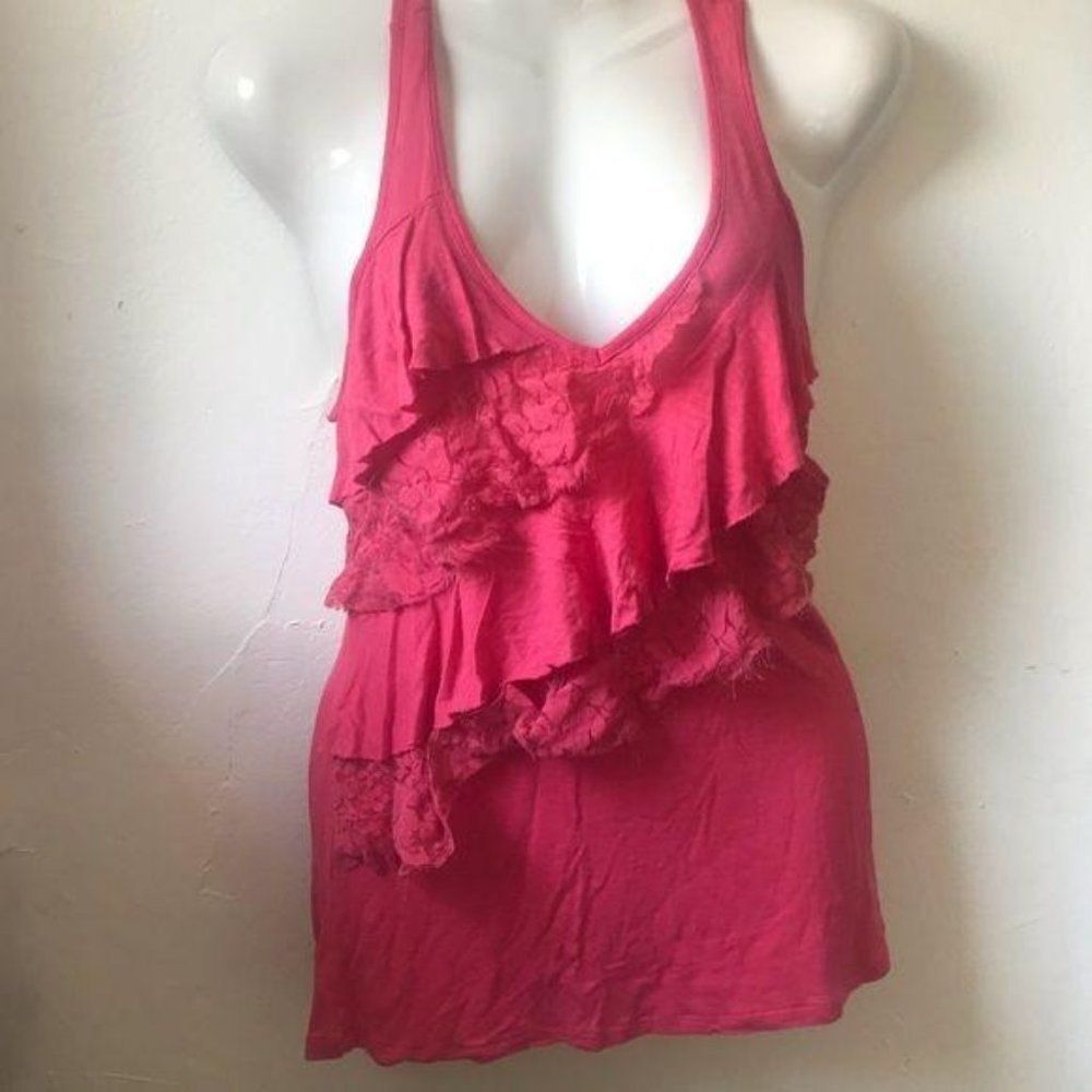 Eyelash Couture Ruffle Tank Top Pink Small